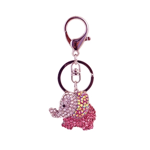 Pink crystal elephant keychain with purple head and rose gold lobster clasp