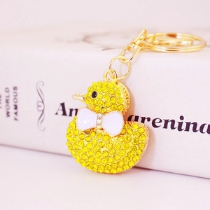 Süße Strass Gelbe Ente Schlüsselanhänger Mit Schleife Gold Zinklegierung Tier Tasche Anhänger Für Damen Mädchen Schmuck Geschenk