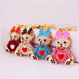 Cute Rhinestone Bowtie Bear Keychain For Women Zinc Alloy Heart Teddy Bear Bag Charm Fashion Pendant Keyring Gift