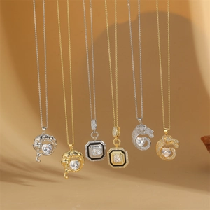 Collier Pendentif Léopard Moderne en Cuivre pour Femme Micro-Pavage de Zirconia Octogone Géométrique Émail Bijou