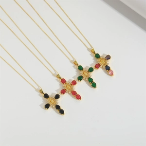 Elegant gold virgin mary cross necklaces with colorful zircon accents for women
