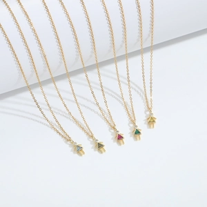Delicate gold pendant necklace with colorful zircon girls and triangle crystal stones