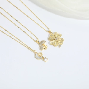 Exquisite 14k gold plated necklaces with clover mushroom and star moon zircon pendants