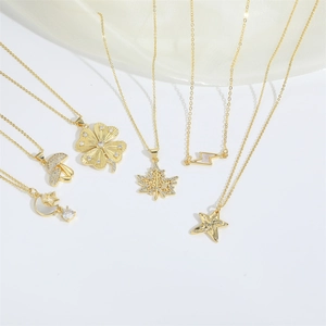 Exquisite 14k gold plated necklace set with zircon flower and star shaped pendants