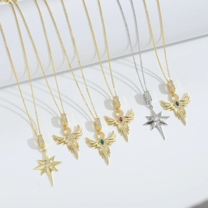 Collane con ciondolo fenice e stella retrò con pietre preziose colorate in oro e argento