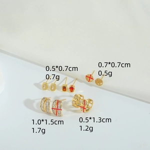 Minimalist gold square stud earrings and cubic zirconia hoop set with dimensions