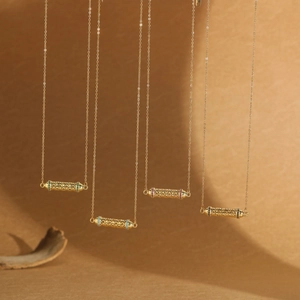 Vintage Hollow Copper Tube Pendant Necklace For Women Gold Plated Geometric Cylindrical Zircon Jewelry For Daily Party