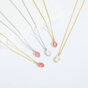 Colliers pendentifs ovales en zircon or et argent avec des cristaux de couleurs variées