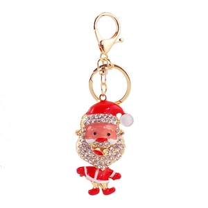 Sparkling Santa Claus rhinestone keychain with red enamel for festive gift accessories