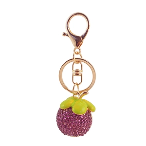 Mignon porte-clés fruit mangoustan en strass pour femme avec placage or et cristaux