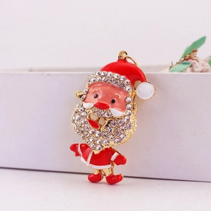 Cute Christmas Santa Claus Keychain Zinc Alloy Rhinestone Enamel Bag Pendant Key Ring Festive Gift For Women Girls