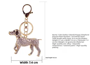 Detailed view showing the exact dimensions and scale of the rhinestone dog keychain charm