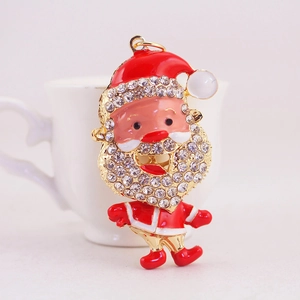 Sparkling rhinestone Santa Claus keychain with red enamel for festive gift accessories