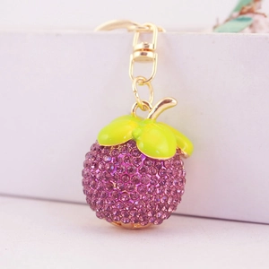 Porte-clés Mignon en Forme de Mangoustan Avec Strass Violets Alliage de Zinc Charme de Sac Cadeau pour Femmes
