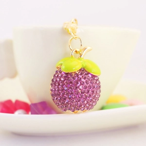 Porte-clés mangoustan violet mignon avec cristaux étincelants et anneau doré