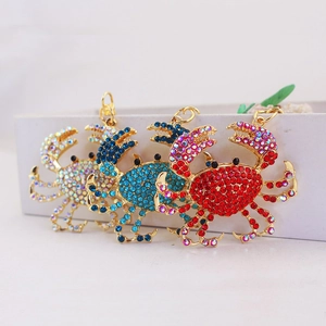 Porte-clés Crabe Mignon en Alliage de Zinc Animal Anneau de Clé de Voiture Accessoire Strass Bijou de Sac pour Femme