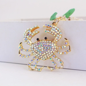 Porte-clés crabe doré étincelant avec strass colorés pour accessoire de sac à main