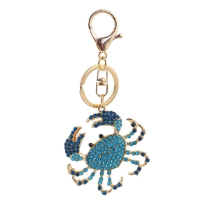 Porte-clés crabe en strass bleu et alliage doré pour accessoire de sac à main féminin