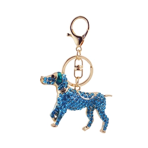 Cute puppy dog keychain with blue rhinestones and gold-plated lobster clasp for bags