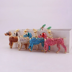 Cute Rhinestone Dog Keychain Zinc Alloy Puppy Animal Bag Pendant For Women Luxury Sparkling Keyring Jewelry Accessory Birthday Gift