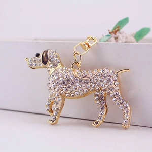 Sparkling rhinestone puppy keychain with golden base for women bag accessories