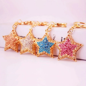 Cute Star Rhinestone Keychain Hollow Zinc Alloy Pendant For Women Bag Accessories Heart Shape Metal Charm Sparkly Gift