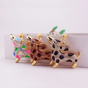 Cute Rhinestone Dachshund Dog Keychain For Women Enamel Animal Puppy Bag Charm Zinc Alloy Key Ring Jewelry Gift