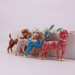 Cute Rhinestone Dog Keychain Zinc Alloy Animal Bag Charm Pendant For Women Sparkling Crystal Puppy Keyring Gift