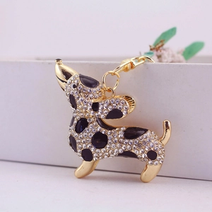 Sparkling rhinestone dachshund puppy keychain with golden lobster clasp for women bag accessory