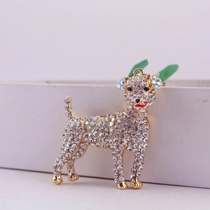 Sparkling puppy keychain with crystal rhinestones on a gold metal base for women bags