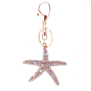 Sparkling crystal starfish keychain with gold alloy frame and rhinestones for handbags