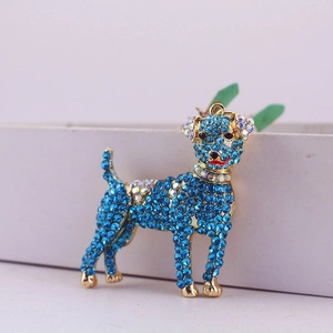 Sparkling blue rhinestone puppy dog keychain with gold plating for women's handbags