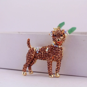 Sparkling rhinestone puppy dog keychain with gold-tone alloy and colorful crystal accents