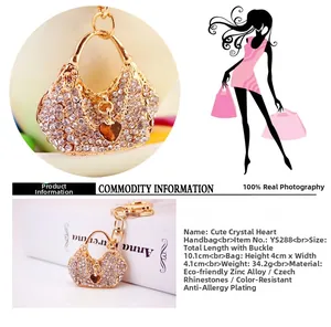 Detailed size specifications for rhinestone handbag keychain with heart charm
