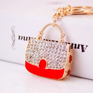 Porte-clés Créatif Petit Sac à Main pour Femmes en Alliage de Zinc Strass Email Charme de Sac Pendentif Accessoire Clé Voiture Cadeau