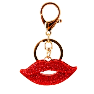 Porte-clés créatif en forme de lèvres rouges avec fermoir doré pour sacs et clés