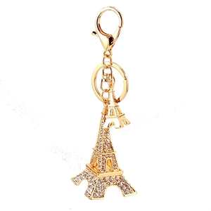 Sparkling crystal Eiffel Tower keychain with gold plating for women handbag accessory