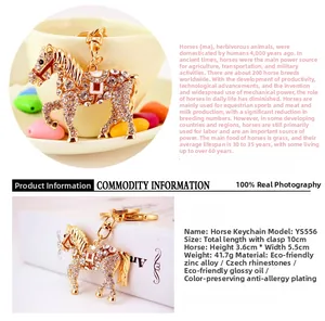 Macro shot of horse keychain showing sparkling rhinestones and golden zinc alloy finish