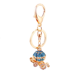Sparkling blue rhinestone pumpkin carriage keychain with gold-plated alloy charm for women