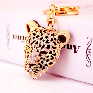 Porte-clés Tête de Léopard de Luxe en Strass pour Hommes Femmes Alliage de Zinc Animal Anneau de Clé Pendentif Sac Bijoux Cadeau