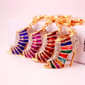 Fashion Creative Rhinestone High Heel Shoe Keychain Colorful Zinc Alloy Enamel Bag Pendant Keyring Jewelry For Women Gift