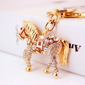Fashion Horse Keychain For Women Zinc Alloy Rhinestone Animal Pendant Bag Hanging Ornament Gold Jewelry Festive Gift