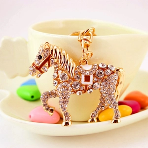 Golden horse keychain with sparkling crystal rhinestones for handbags and car keys
