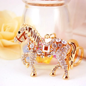 Sparkling crystal-encrusted gold horse keychain pendant for handbags and gift accessory