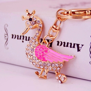 Creative Cute Crown Swan Keychain Luxury Zinc Alloy Rhinestone Enamel Animal Bag Pendant Key Ring Gift For Women Girls