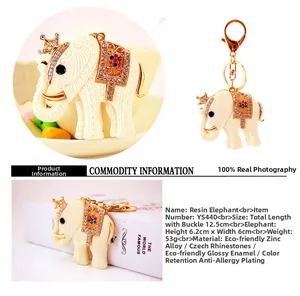Detailed size parameters of resin elephant keychain with rhinestones and zinc alloy finish
