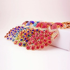 Luxus Zinklegierung Strass Pfau Schlüsselanhänger Emaille Tier Anhänger Schlüsselring Handtasche Anhänger Damen Geschenk