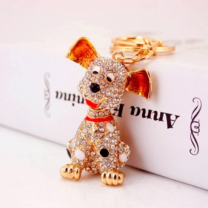 Dalmatian Dog Keychain Full Rhinestone Animal Bag Charm Zinc Alloy Enamel Polka Dot Puppy Pendant Decoration Women Gift