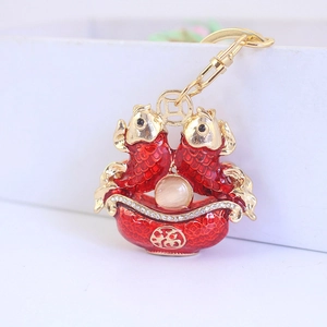 Traditional Chinese New Year koi fish keychain with red carp and fortune symbol