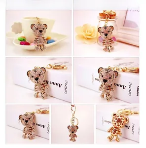 Detailed views of a gold-toned tiger keychain with sparkling rhinestones and hollow back